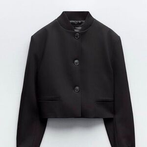 Zara Black Cropped Bomber Jacket NWT size M